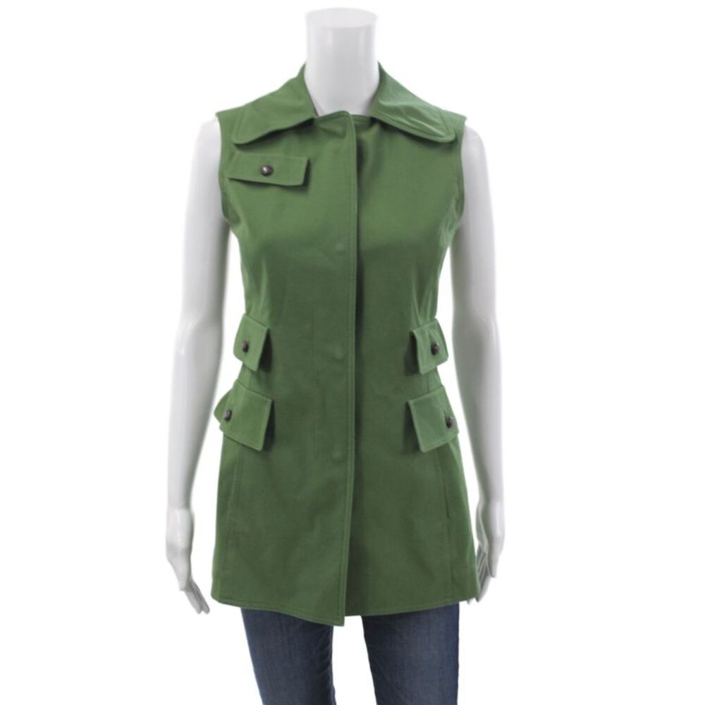 Akris Punto Womens Sleeveless Collared Green Vest Cotton Cupro Button Size 4